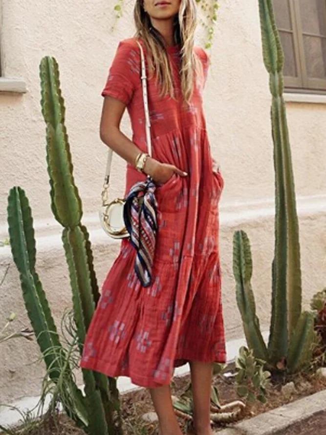 Floral Floral Pockets Beach Short Sleeve Maxi Dress