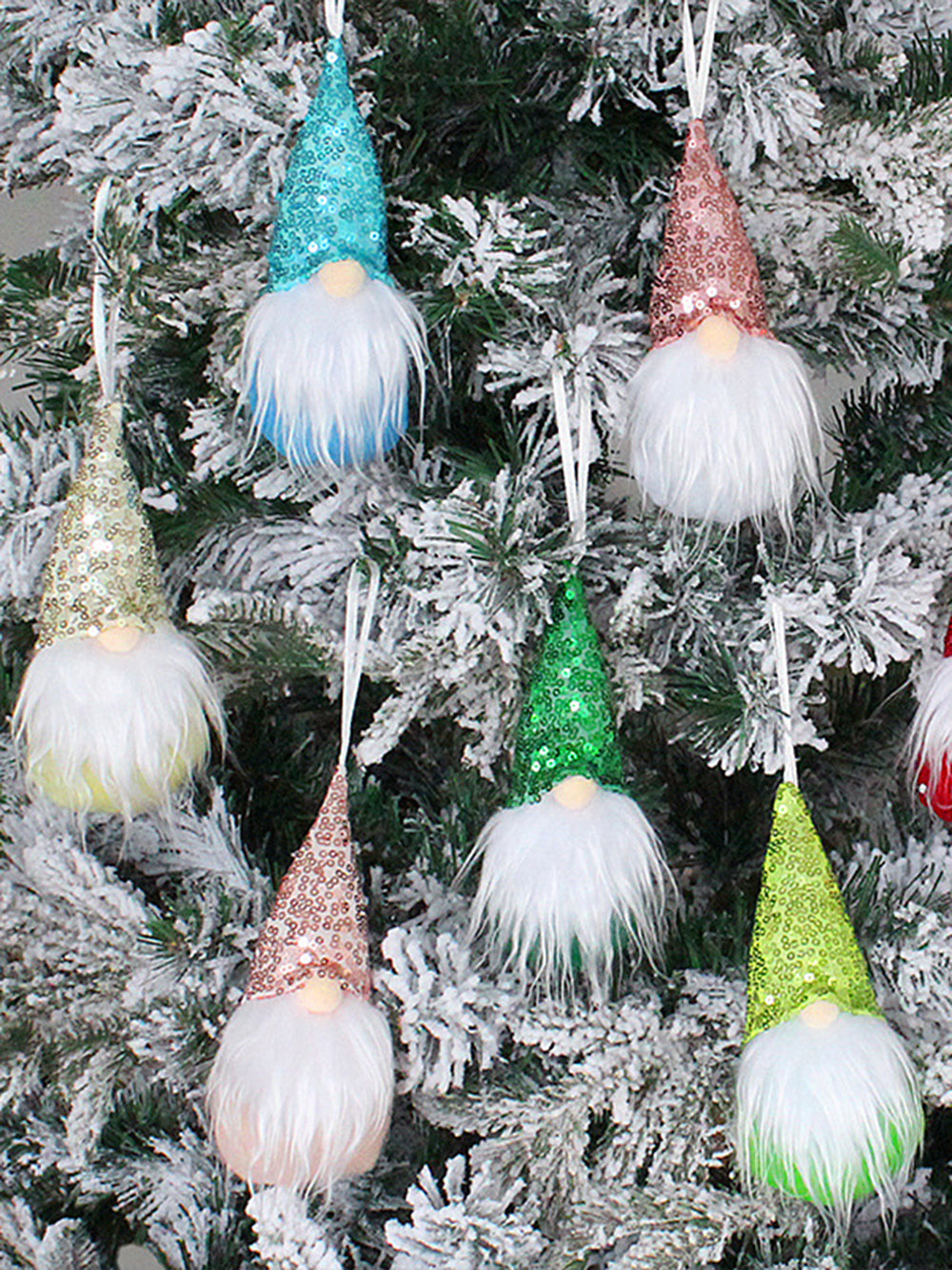 7-teiliges Weihnachtsbaum-Set mit glitzernden Gnomenpuppen ohne Gesicht