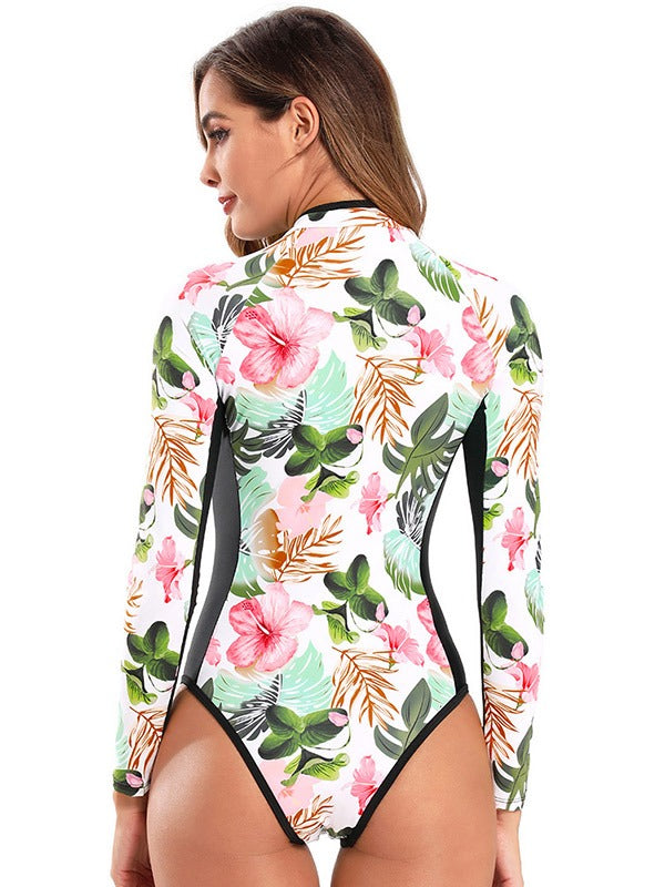 Printed Long Sleeve Zipper Wetsuit Swimsuit