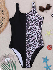 Sleeveless Split-Joint Leopard Print Tight One-Piece Swimwear