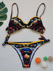 Floral Print Underwired Bralette Tie Side Bikini Swimwear