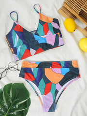 Abstract Printed High-Waist Bikini Swimsuit