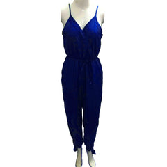 Damen Sommer Sexy Rückenfrei Print Gebunden Spaghettiträger Baumwolle Einteiliger Jumpsuit mit Schlitz 