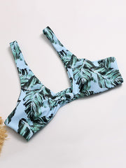 Leaf Print Knotted Backless Split Bikini Swimsuit