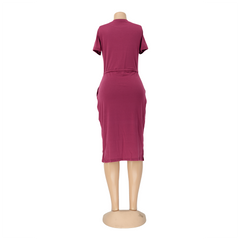 Basic T-Shirt-Midikleid mit elastischer Taille und kurzen Ärmeln in Volltonfarbe – Bequemes und stylisches Kleid für Damen 