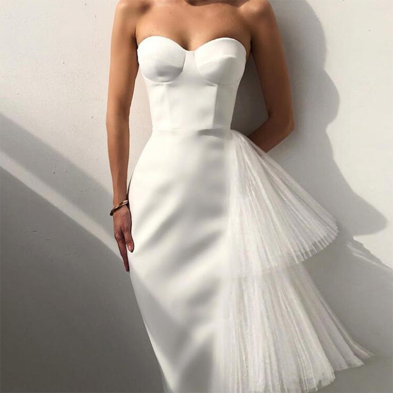 Bandage One Piece Dress: Elegant Slim Fit Tube Top Tulle Dress