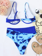 Tie-Dyed Split-Joint Underwired Split Bikini Swimsuit