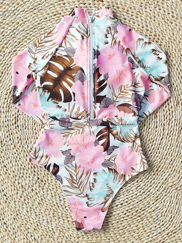 Long Sleeve Floral-Print Hollow Wetsuit