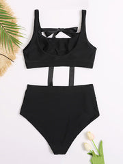 Solid Color Bowknot Lace-Up Bikini Swimsuit