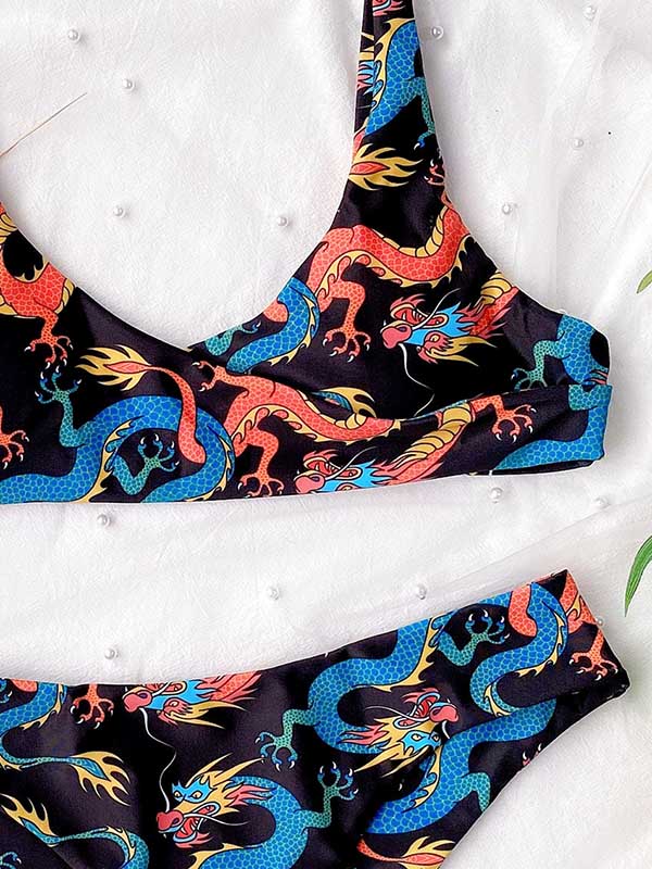 Sexy Chinese Style Printing Split Bikini Swimsuit