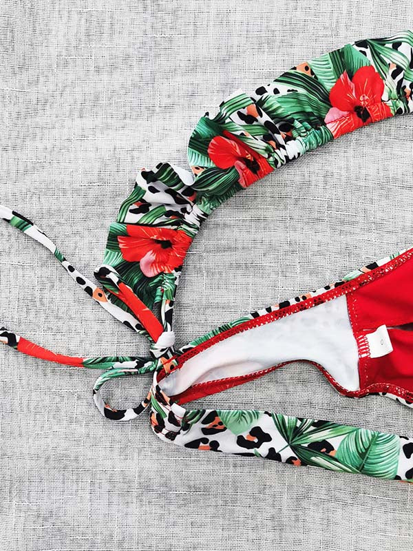 Floral Printed Falbala Bikini Swimsuit