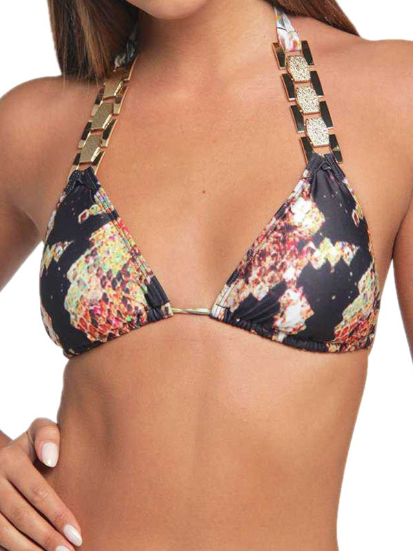 Sexy Neckholder-Bikini-Badeanzug mit Schlitz und Schlangenmuster 