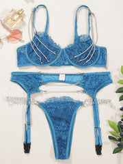 Sexy Lace Spaghetti-Neck Crystal Decorated Underwired Bikini Swimwear