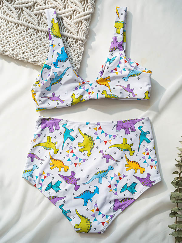 Polychromatic Floral-Print Knotted Split Bikini Swimsuit