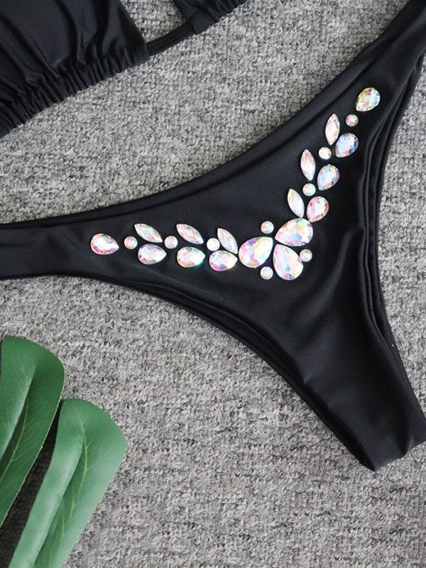 Sexy Gorgeous Embellished Triangles Split Bikini Swimsuit