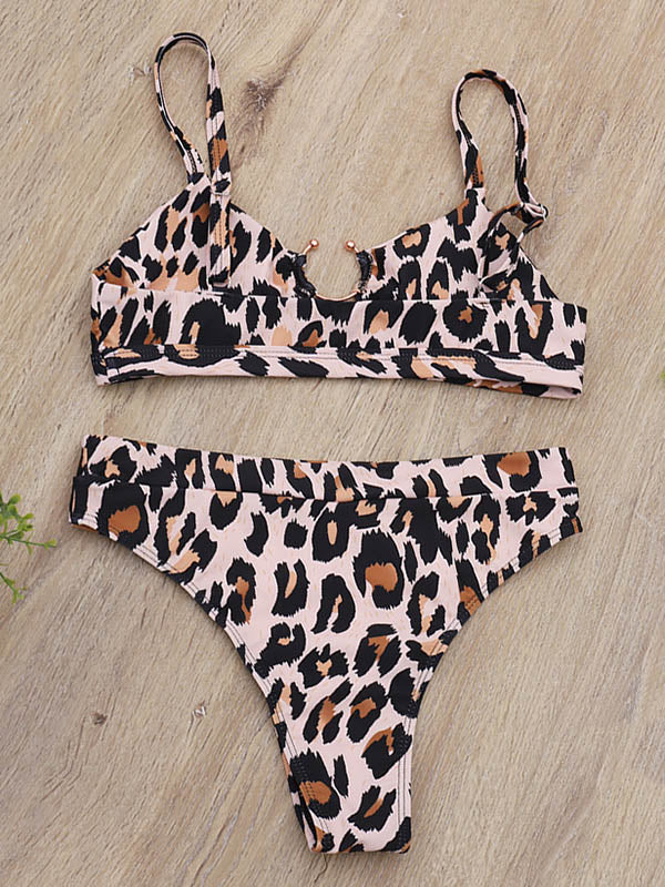 Sexy Hollow Embellished Split Bikini Swimsuit