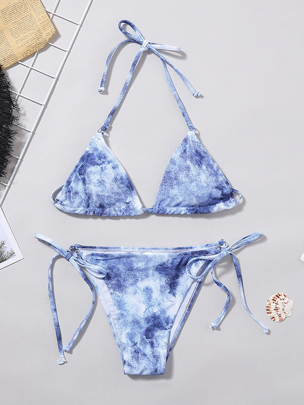 Sexy Tie-Dye Printed Split Bikini Swimsuit