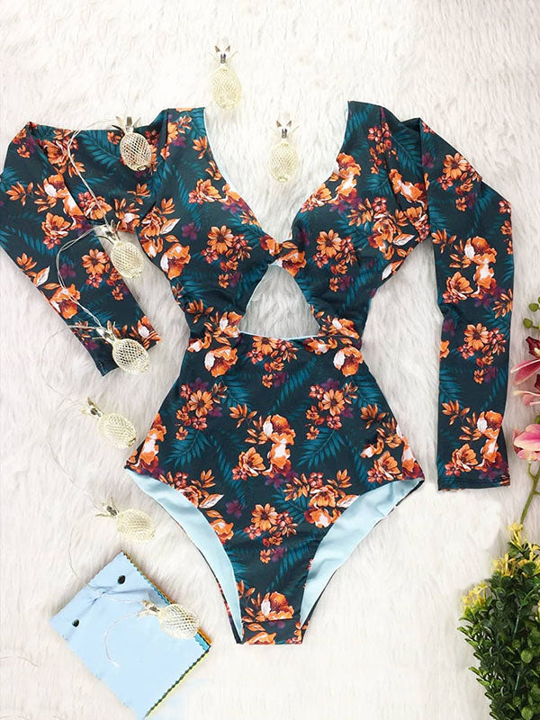 Long Sleeve Floral-Print Hollow Wetsuit