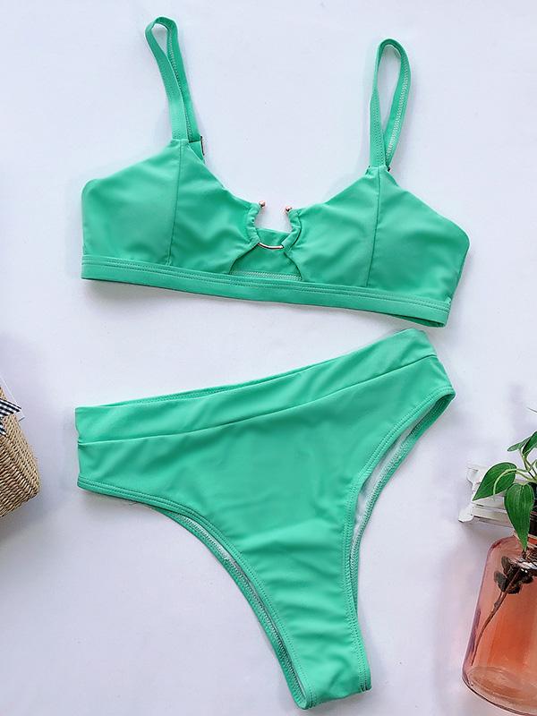 Gorgeous Embellished Hollow Split Bikini Swimsuit