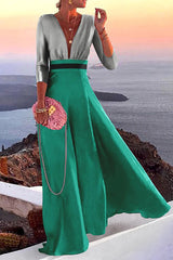 Elegantes Patchwork-Kleid mit V-Ausschnitt und One-Step-Rock im Urlaubsdruck (3 Farben)