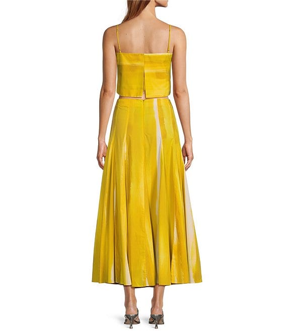 Lemon Watercolor Crop Top & Mid Waist Pleated Skirt Set