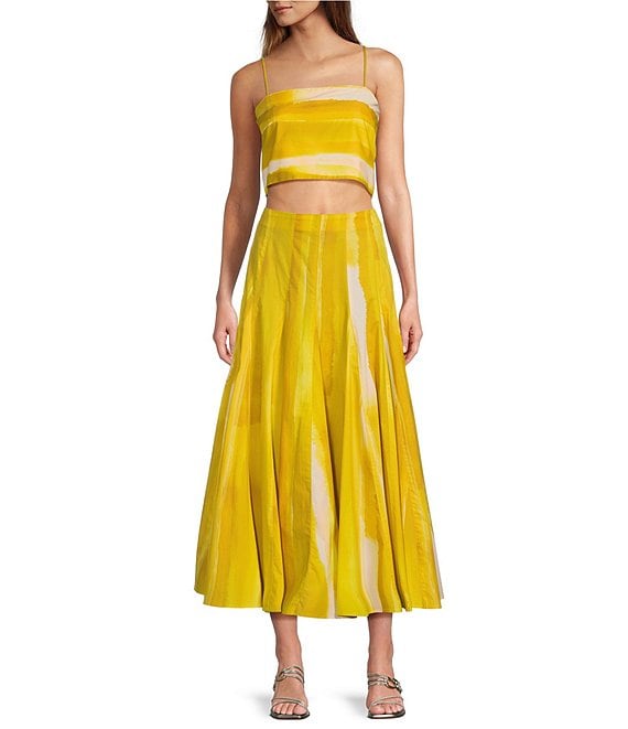 Lemon Watercolor Crop Top & Mid Waist Pleated Skirt Set