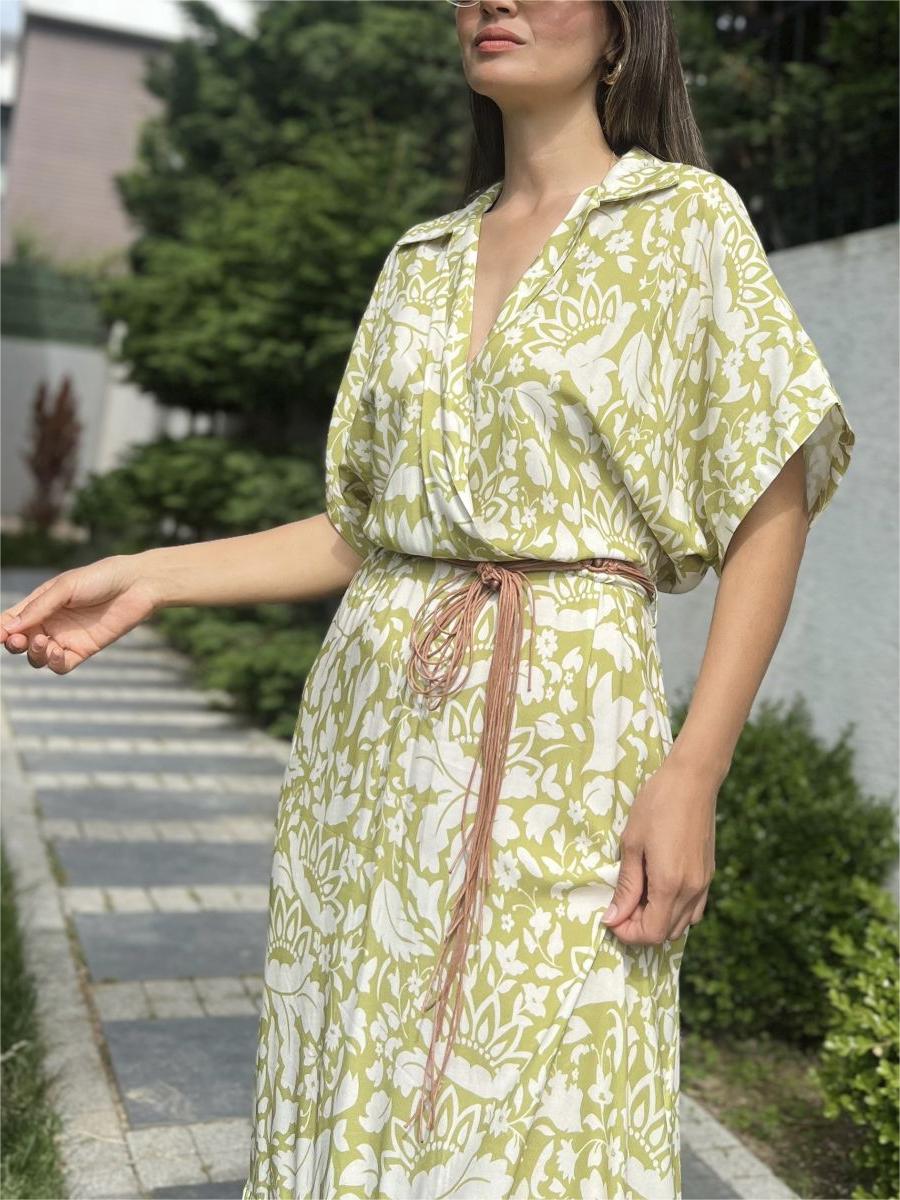 Skirted Dress with Patterned Belt