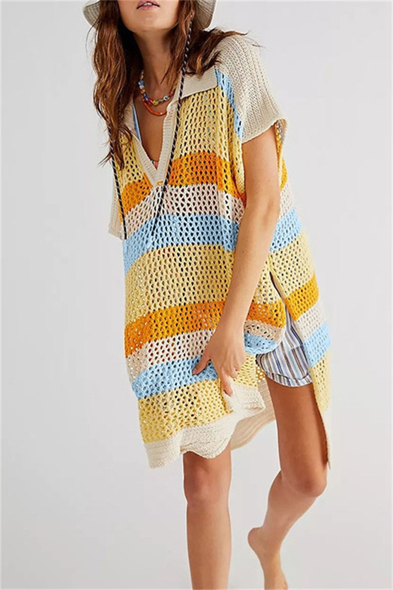 Casual Patchwork Hollowed Out Contrast Swimwears Cover Up