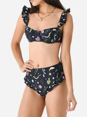 Women's Black Floral Bikini Set