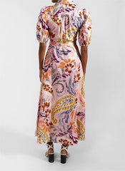 Pink Printed Short Sleeve Maxi Dress