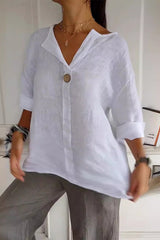 Casual Daily Solid Color Buttons V Neck T-Shirts