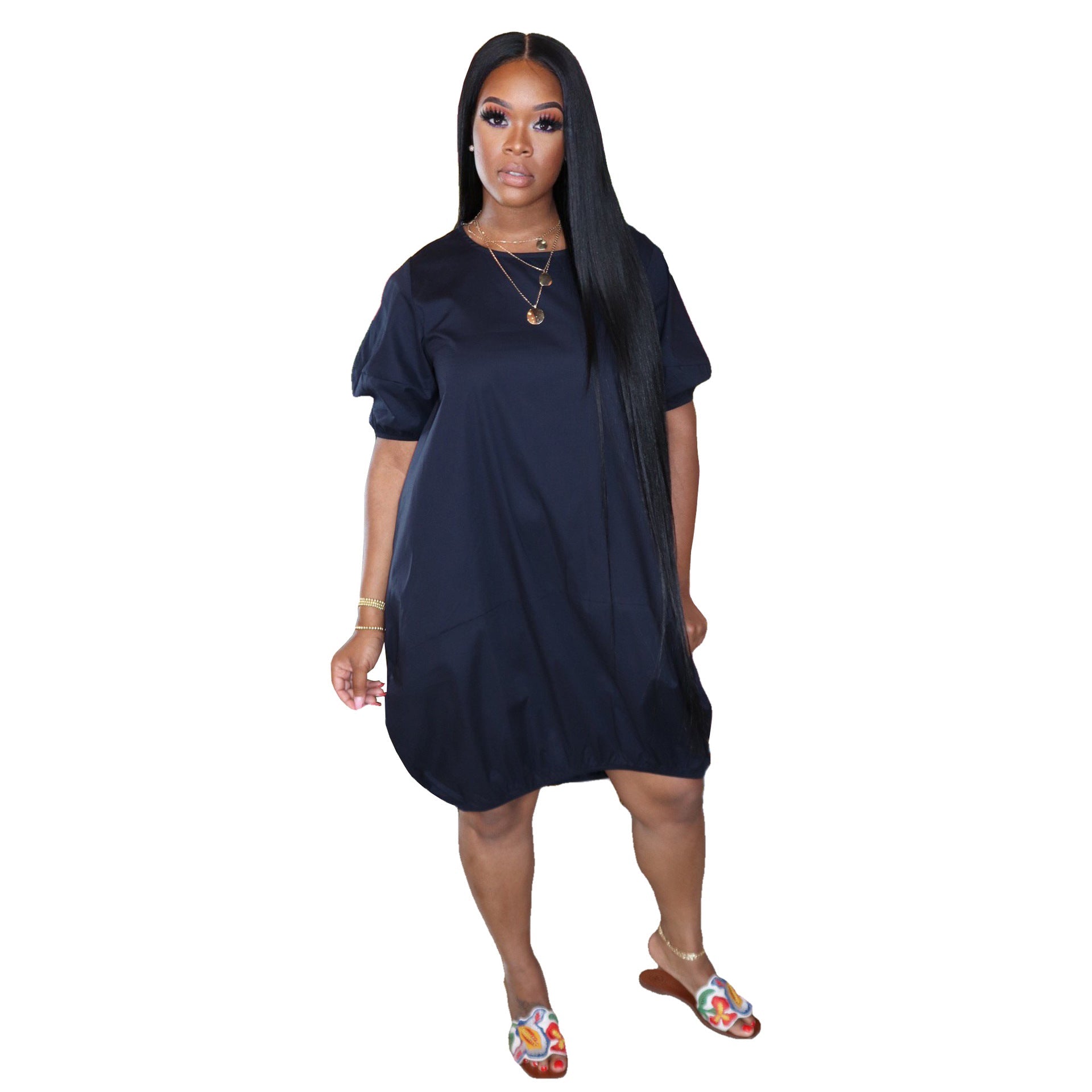 Women’s Puffy Large T-shirt Lantern Dress – Short Sleeve Summer Style