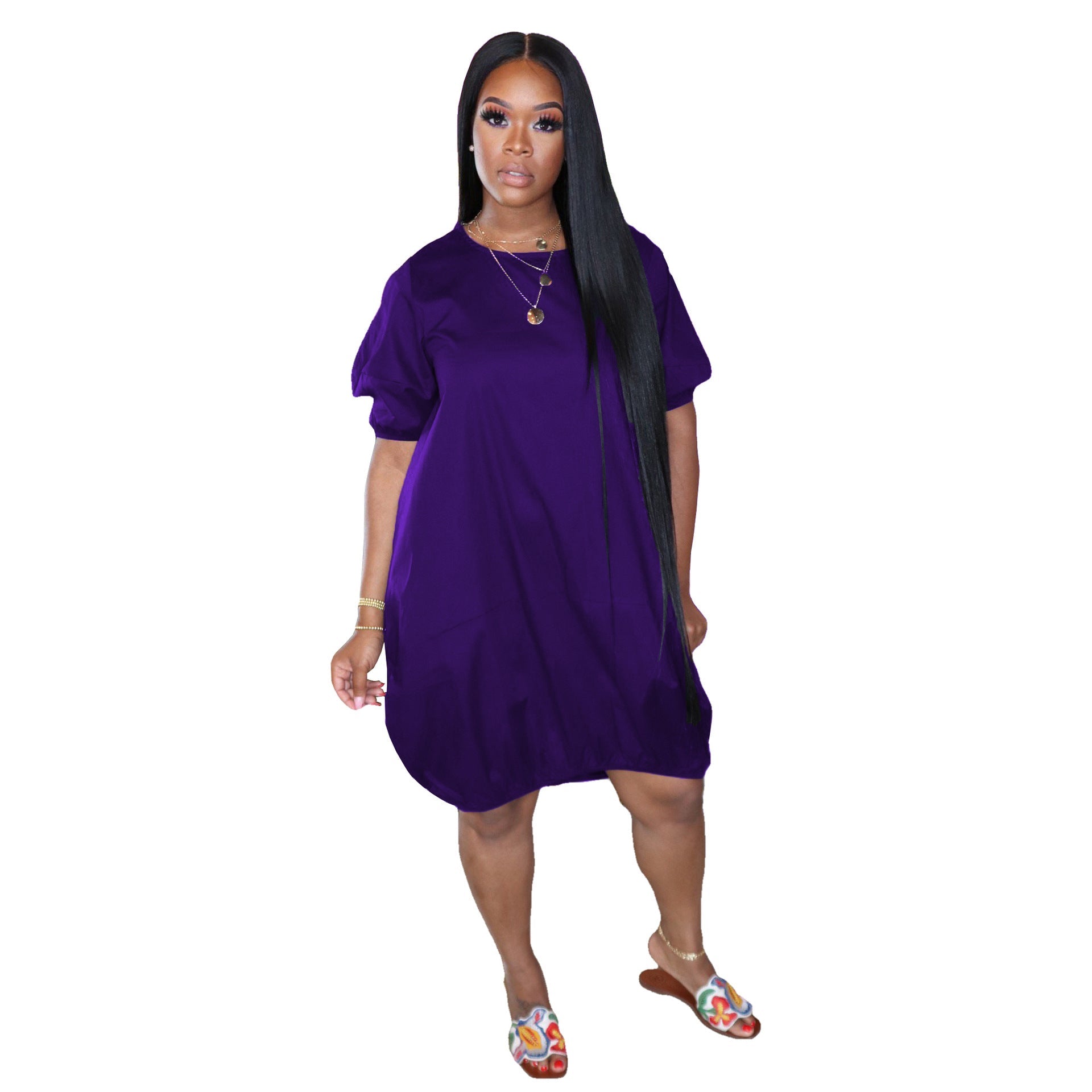 Women’s Puffy Large T-shirt Lantern Dress – Short Sleeve Summer Style