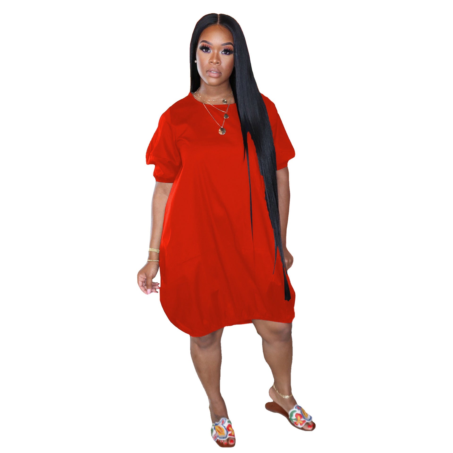 Women’s Puffy Large T-shirt Lantern Dress – Short Sleeve Summer Style