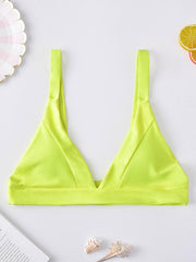 Solid Color Deep V-Neck Bikini Top Swimwear