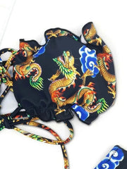 Strapless Printed Chinese Style Bandeau Bikini Swimsuit