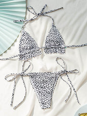 Polka-Dot Printed Ruffled Bandage Split Bikini Swimsuit