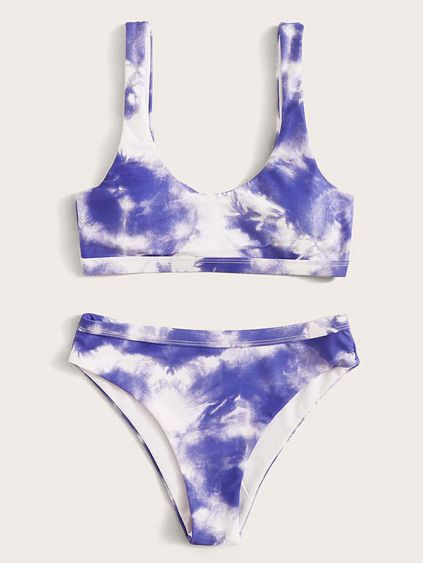 Blooming Gradient U-Neck Split Bikini Swimsuit