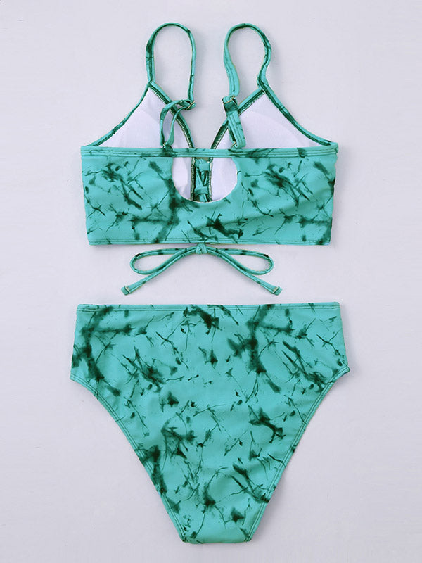 Tie-Dyed Printed Bandage Split Bikini Swimsuit