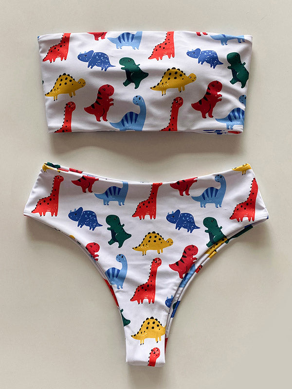 Bikini-Badeanzug mit geteiltem Cartoon-Muster 