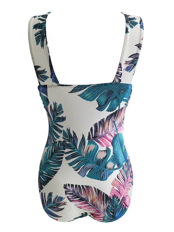 Cropped Floral Print One-Piece Swimsuit