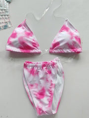 Rückenfreier Bikini-Badeanzug mit Blumenmuster und Dreiecken 