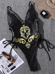 Deep V-Neck Baroque Styles One-Piece Swimwear