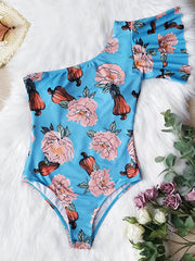 One-Shoulder Floral One-Piece Swimsuit