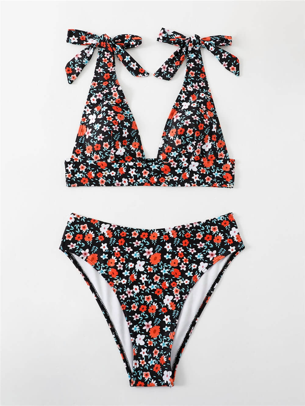 Sexy Bikini-Set mit Blumenmuster und Riemen und Knöpfen