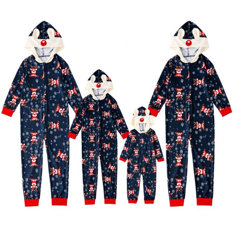 Einteiliges Pyjama-Set mit Kapuze und Weihnachtsdruck 