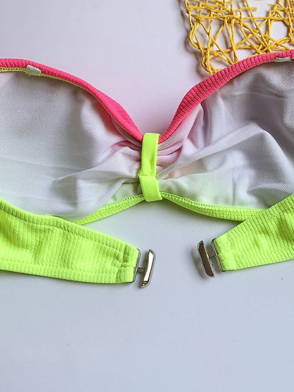 Strapless Color-Block Bandeau Hipster Backless Bikini Swimwear