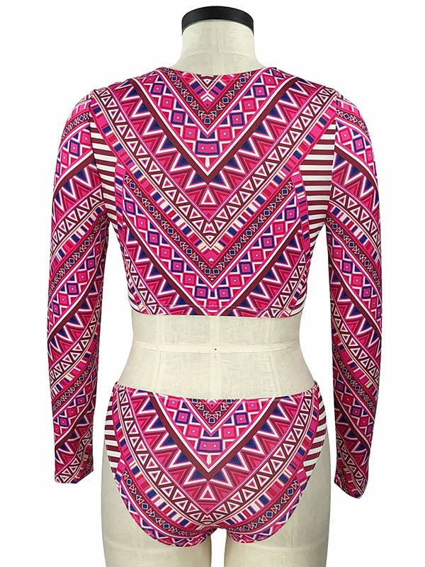 Ethnic Printed Long Sleeve Split Wetsuit