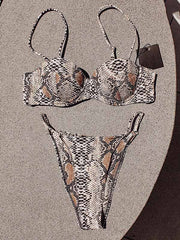 Sexy Snake-Print Underwired Split Bikini Swimsuit