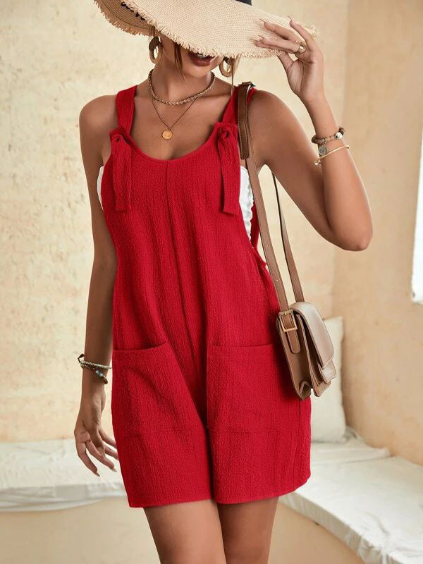 Loose Sleeveless Solid Color U-Neck Rompers